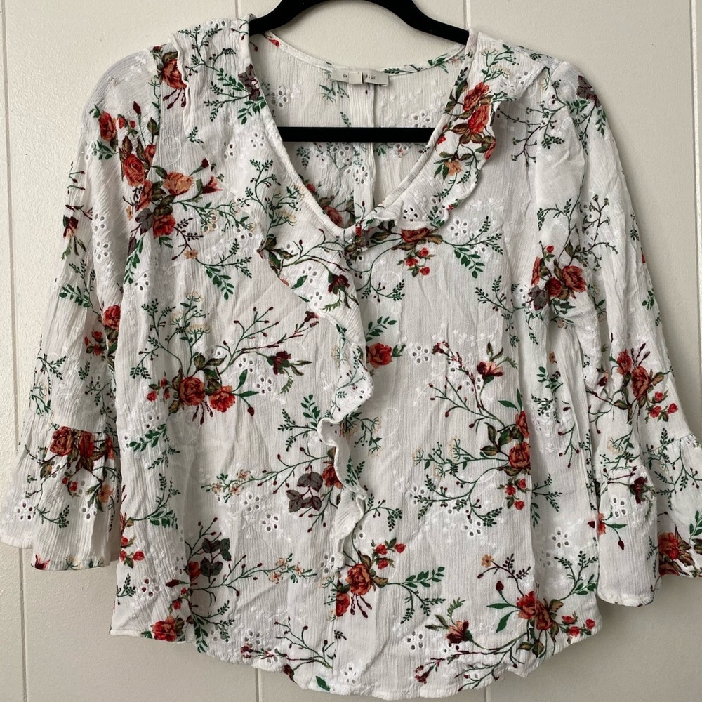 Skies are blue white floral eyelet Top